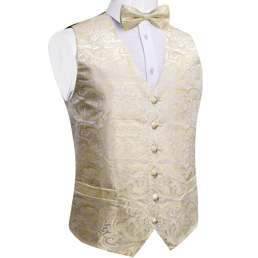Silver and Champagne Paisley Silk Vest Set vest set - Sophisticated Gentlemen