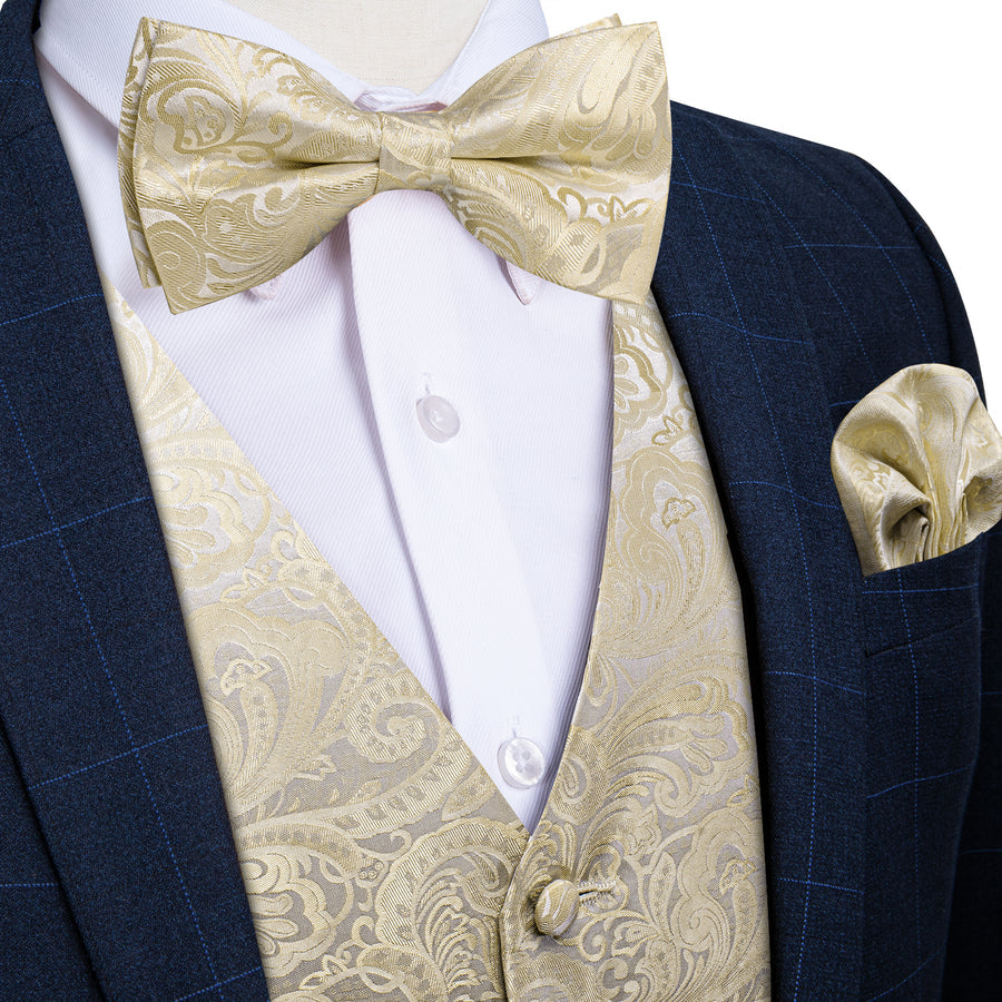 Silver and Champagne Paisley Silk Vest Set vest set S (Chest 40") - Sophisticated Gentlemen