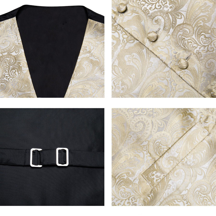 Silver and Champagne Paisley Silk Vest Set vest set - Sophisticated Gentlemen