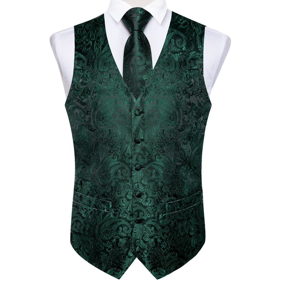 Emerald Green Paisley Silk Vest Set vest set - Sophisticated Gentlemen
