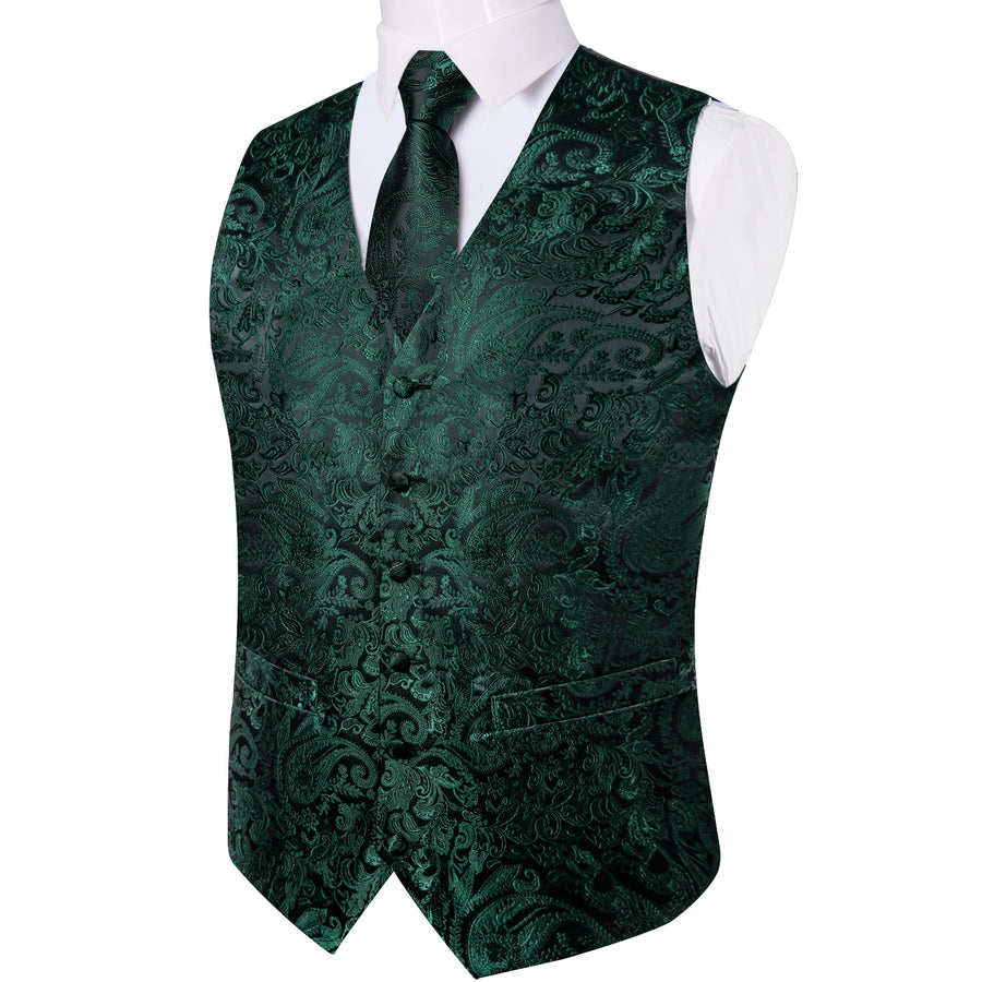 Emerald Green Paisley Silk Vest Set vest set - Sophisticated Gentlemen