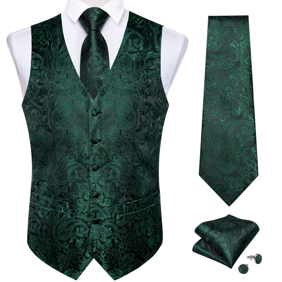 Emerald Green Paisley Silk Vest Set vest set - Sophisticated Gentlemen
