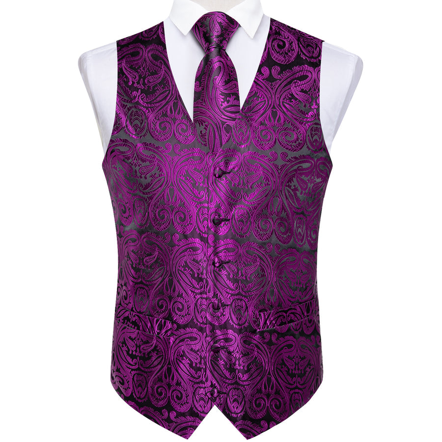 Black and Purple Paisley Silk Vest Set vest set - Sophisticated Gentlemen