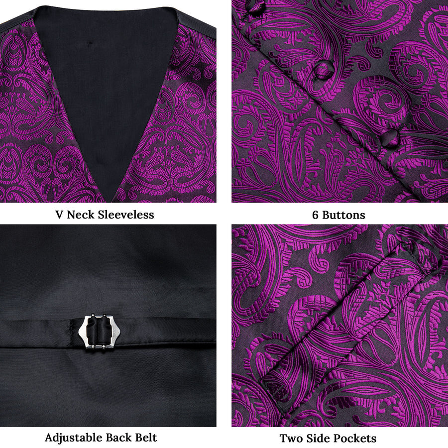 Black and Purple Paisley Silk Vest Set vest set - Sophisticated Gentlemen