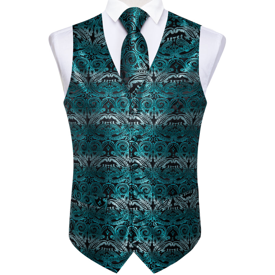 Blue Gray Paisley Silk Men's Vest Set vest set - Sophisticated Gentlemen