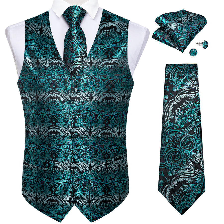 Blue Gray Paisley Silk Men's Vest Set vest set - Sophisticated Gentlemen