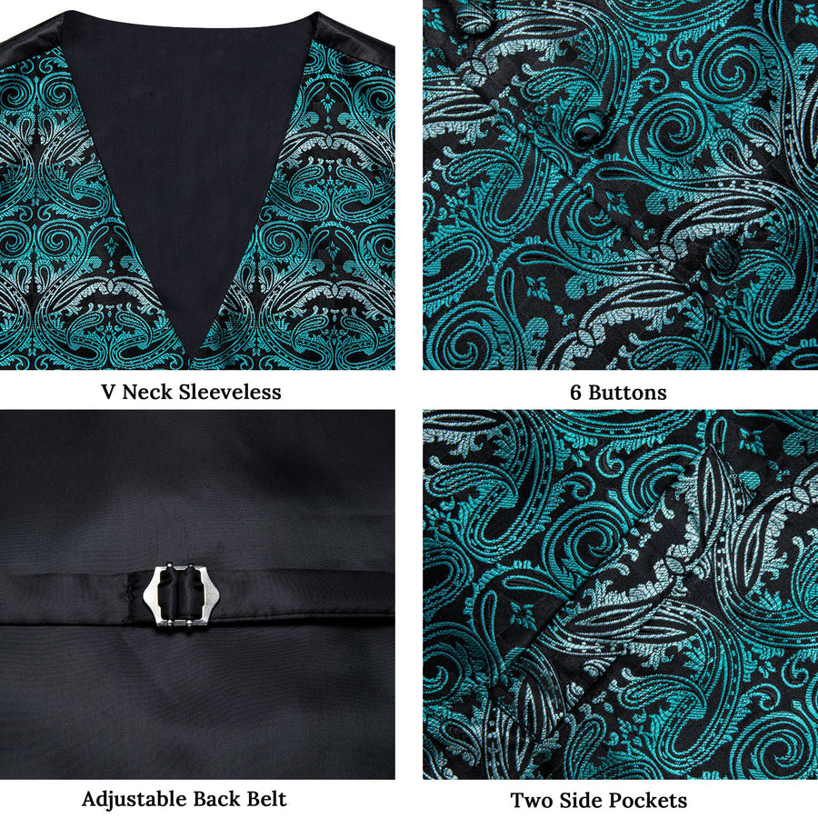 Blue Gray Paisley Silk Men's Vest Set vest set - Sophisticated Gentlemen