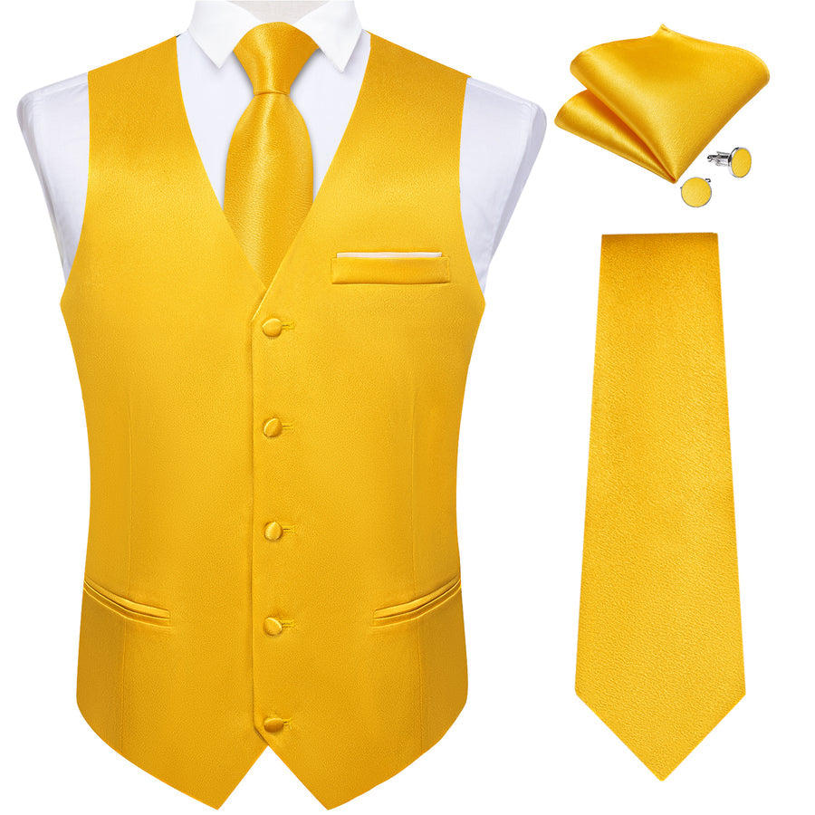 Brilliant Yellow Shimmer Silk Bowtie Vest Set vest set - Sophisticated Gentlemen