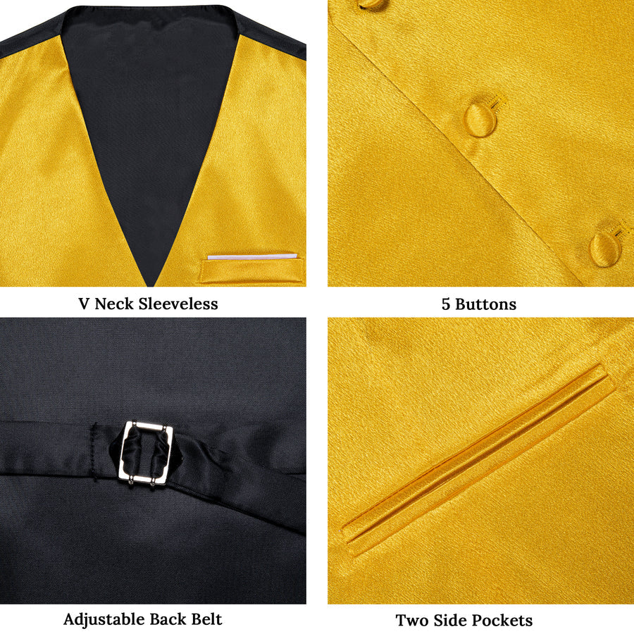 Brilliant Yellow Shimmer Silk Bowtie Vest Set vest set - Sophisticated Gentlemen