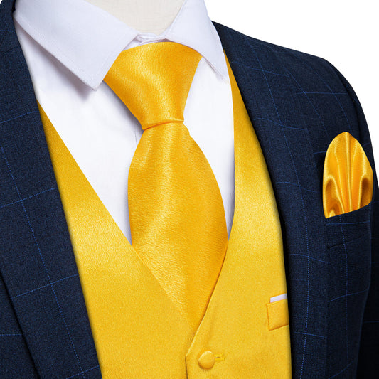 Brilliant Yellow Shimmer Silk Bowtie Vest Set vest set S (Chest 40") - Sophisticated Gentlemen