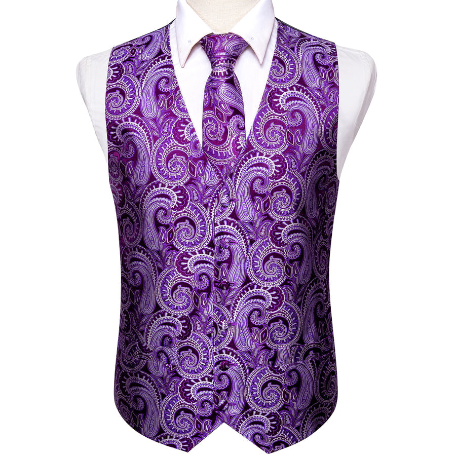 Luxury Purple Paisley Silk Vest Set vest set - Sophisticated Gentlemen