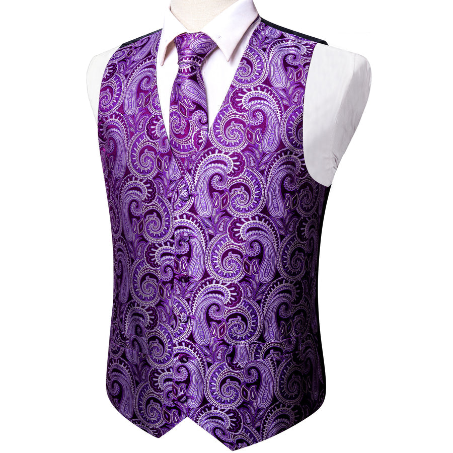 Luxury Purple Paisley Silk Vest Set vest set - Sophisticated Gentlemen