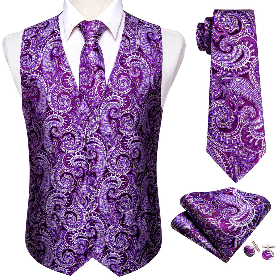Luxury Purple Paisley Silk Vest Set vest set - Sophisticated Gentlemen