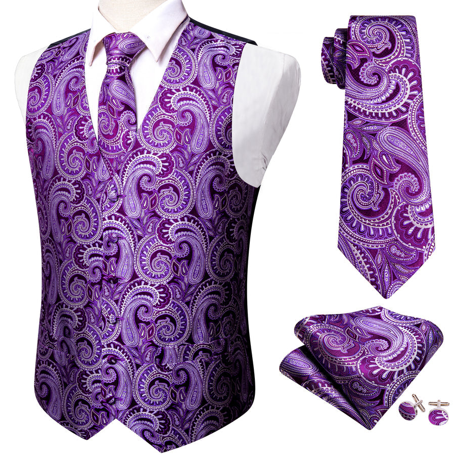 Luxury Purple Paisley Silk Vest Set vest set - Sophisticated Gentlemen
