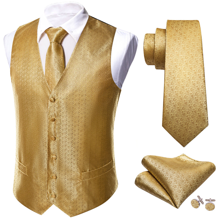Golden Woven Silk Vest Set vest set - Sophisticated Gentlemen