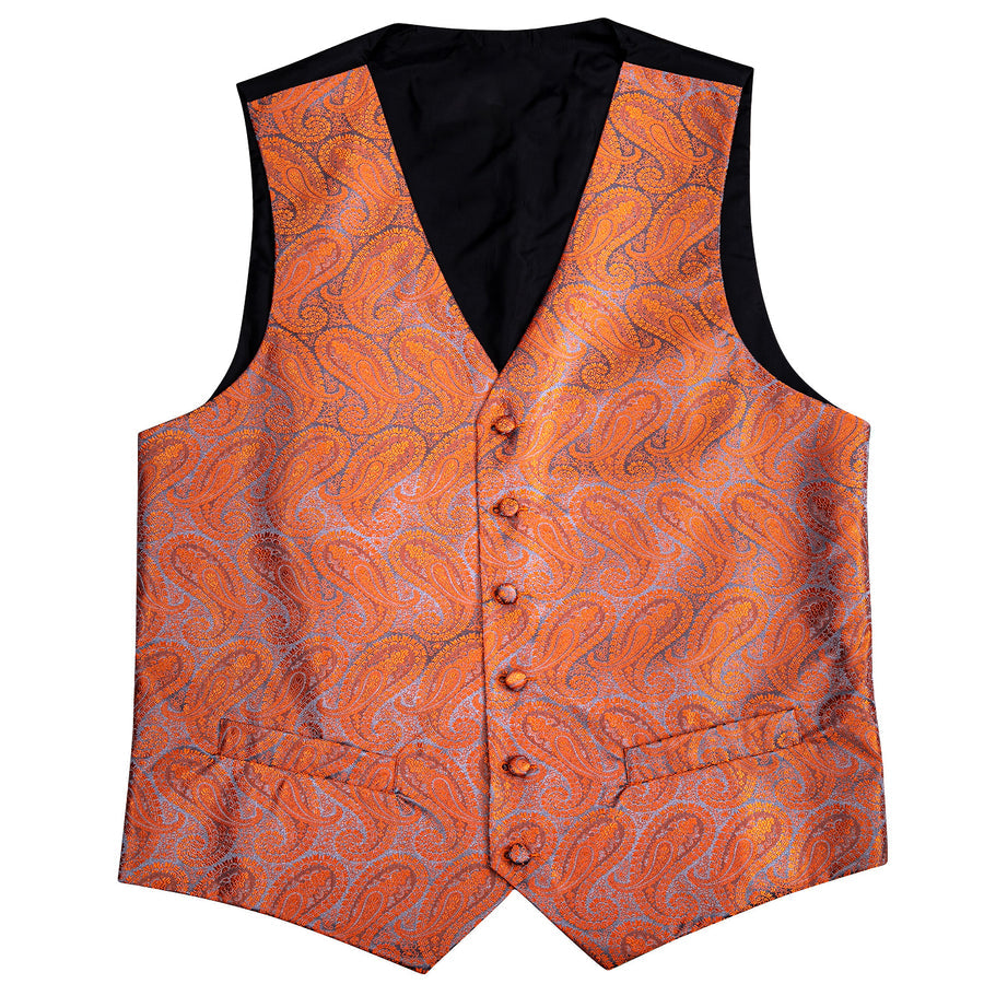 Deep Orange Paisley Silk Vest Set vest set - Sophisticated Gentlemen