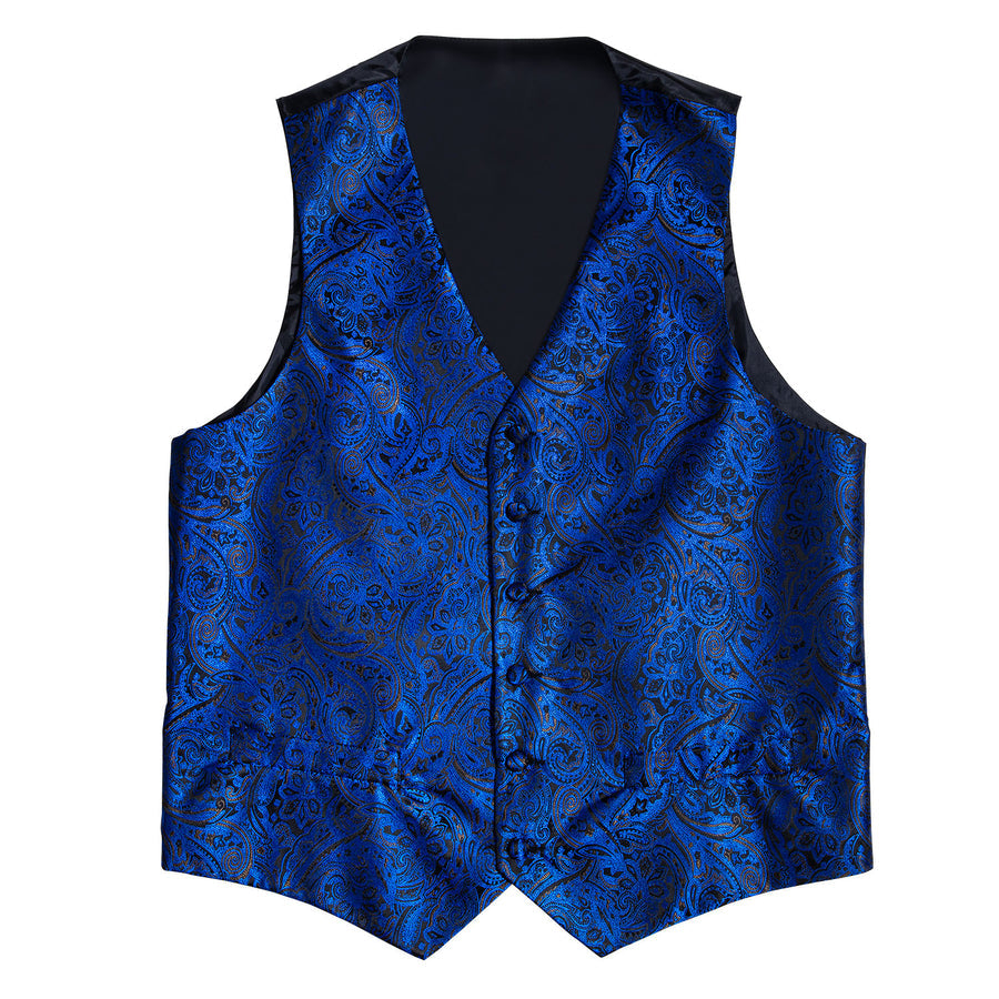 Navy Blue Paisley Silk 4-Piece Vest Set vest set    - Sophisticated Gentlemen
