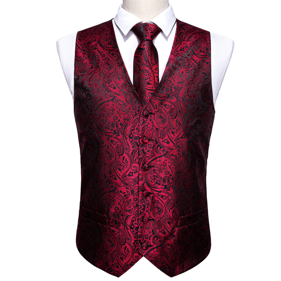 Red and Black Paisley Vest Set vest set - Sophisticated Gentlemen