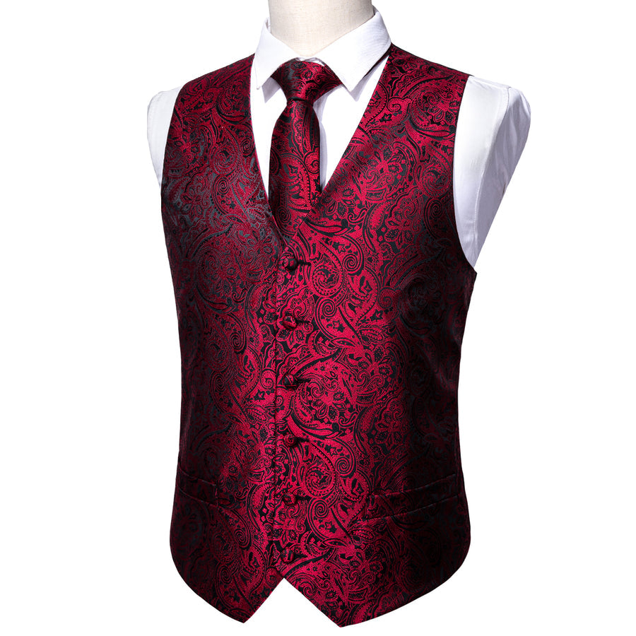 Red and Black Paisley Vest Set vest set - Sophisticated Gentlemen
