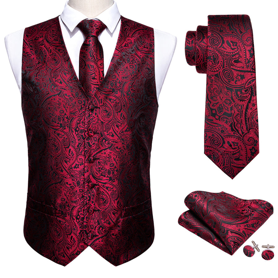 Red and Black Paisley Vest Set vest set - Sophisticated Gentlemen