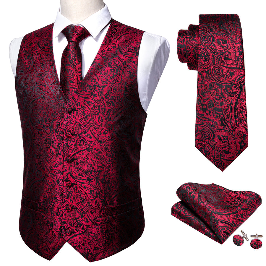 Red and Black Paisley Vest Set vest set - Sophisticated Gentlemen