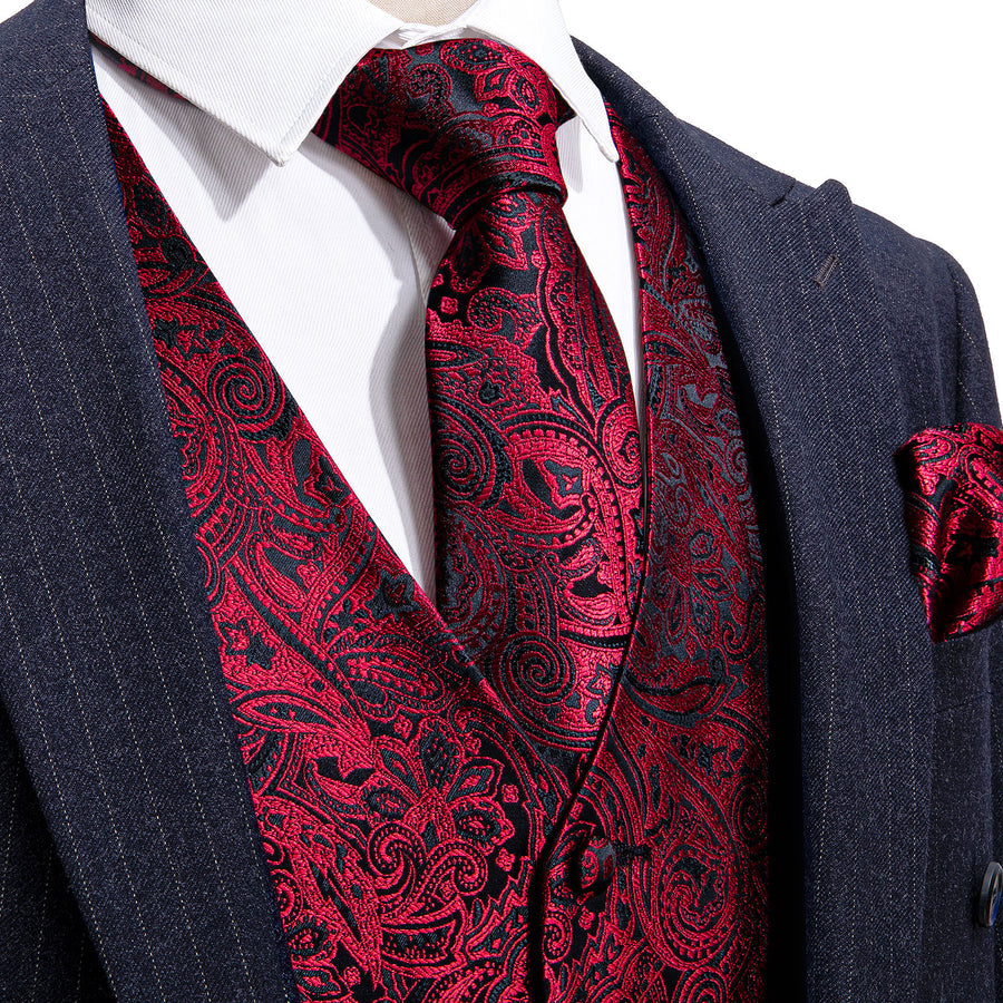 Red and Black Paisley Vest Set vest set S (Chest 40") - Sophisticated Gentlemen