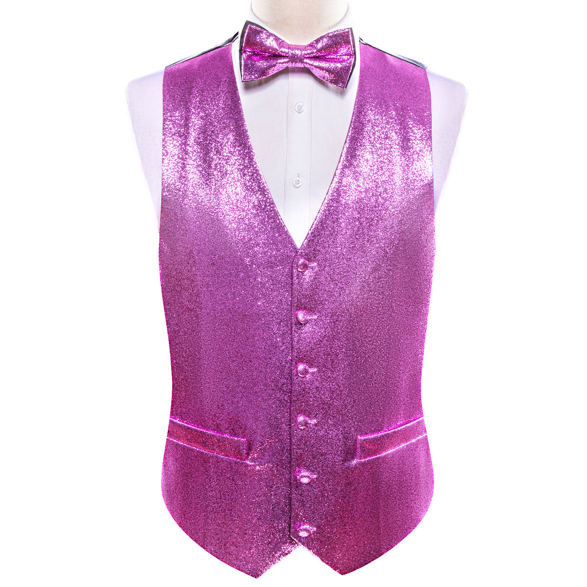 Purple Solid Shining Silk V-Neck Waistcoat Bow Tie Set bow ties - Sophisticated Gentlemen