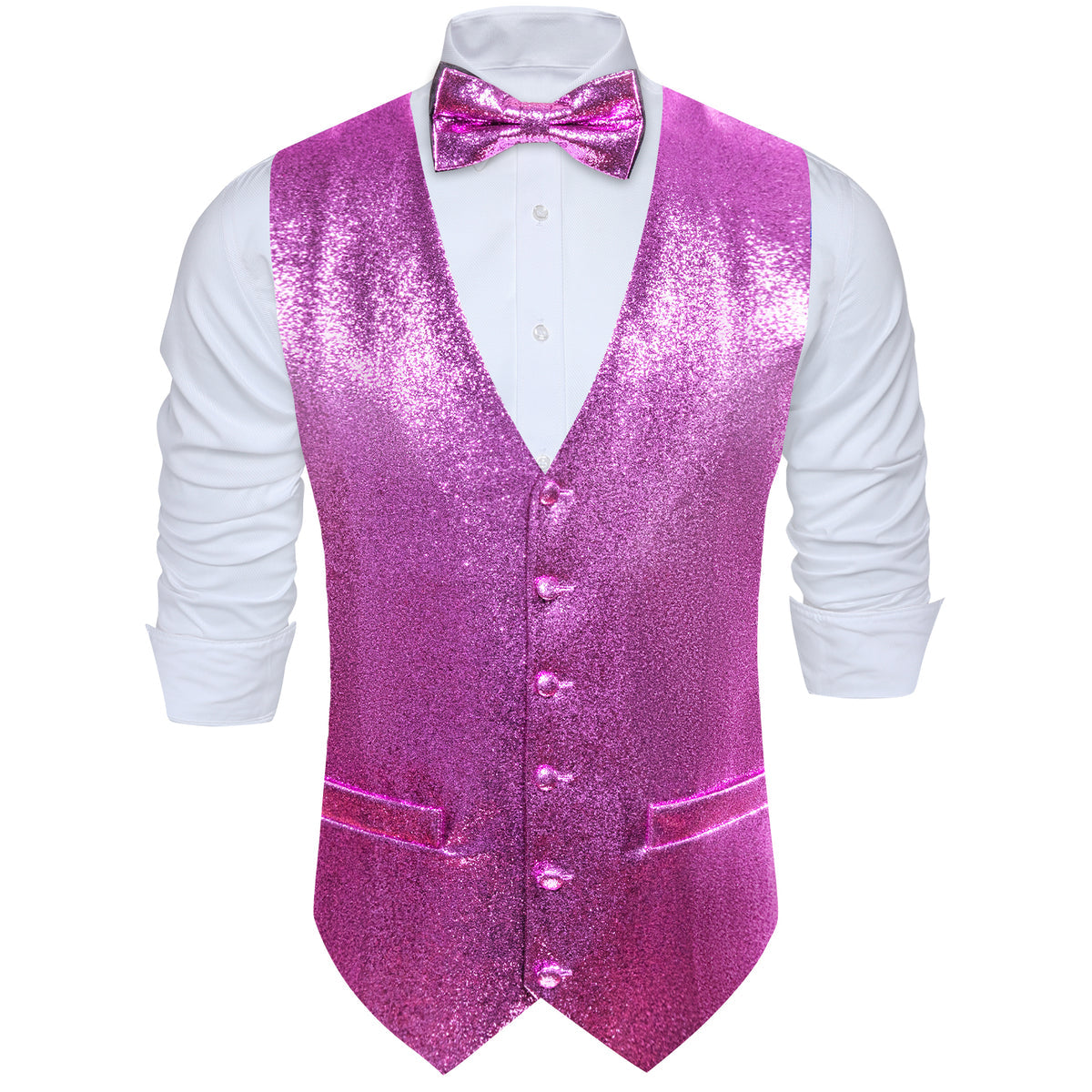 Purple Solid Shining Silk V-Neck Waistcoat Bow Tie Set bow ties - Sophisticated Gentlemen