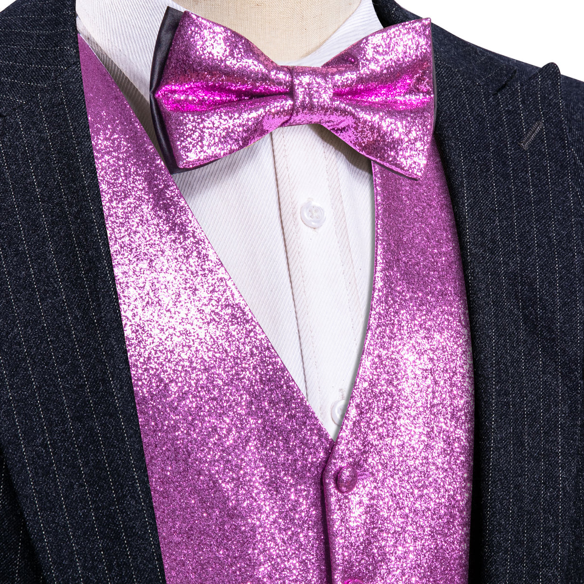 Purple Solid Shining Silk V-Neck Waistcoat Bow Tie Set bow ties - Sophisticated Gentlemen