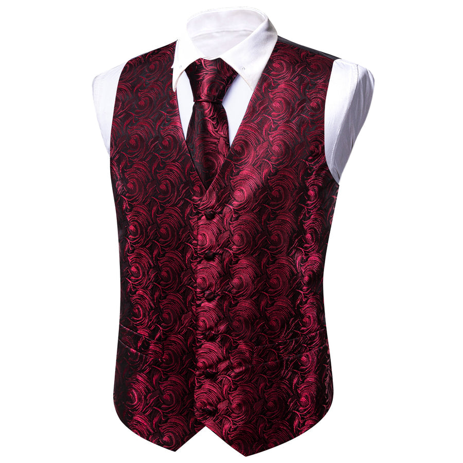 Black and Red Floral Silk Vest Set vest set - Sophisticated Gentlemen
