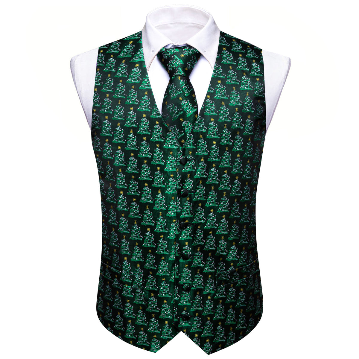 Evergreen Elegance Christmas Tree Silk Tie & Waistcoat Set vest set - Sophisticated Gentlemen