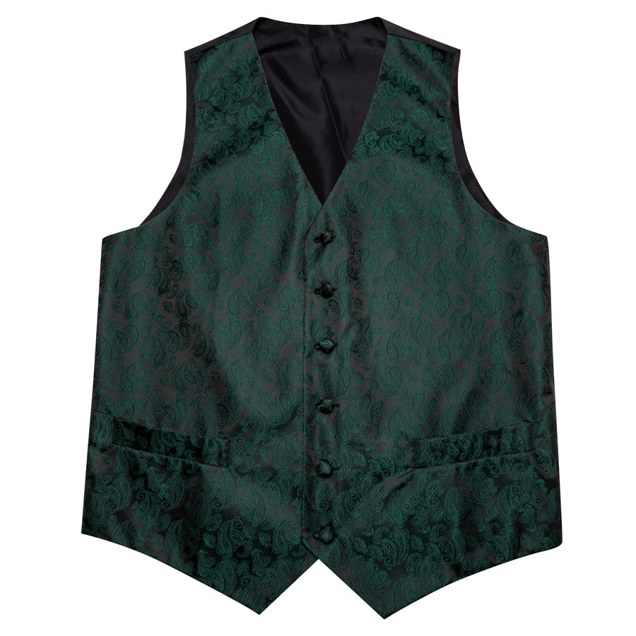 Forest Green & Black Paisley Silk Vest & Bowtie Set vest set - Sophisticated Gentlemen