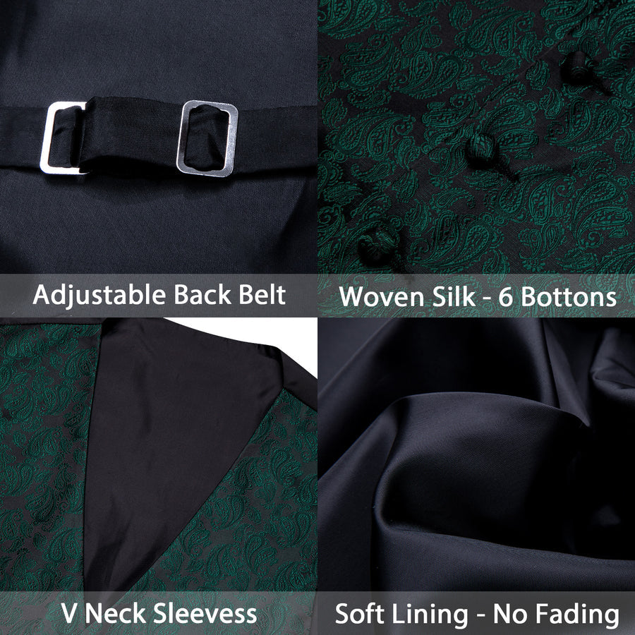 Forest Green & Black Paisley Silk Vest & Bowtie Set vest set - Sophisticated Gentlemen