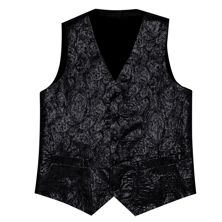 Black Statement Jacquard Silk Bowtie Vest Set vest set - Sophisticated Gentlemen