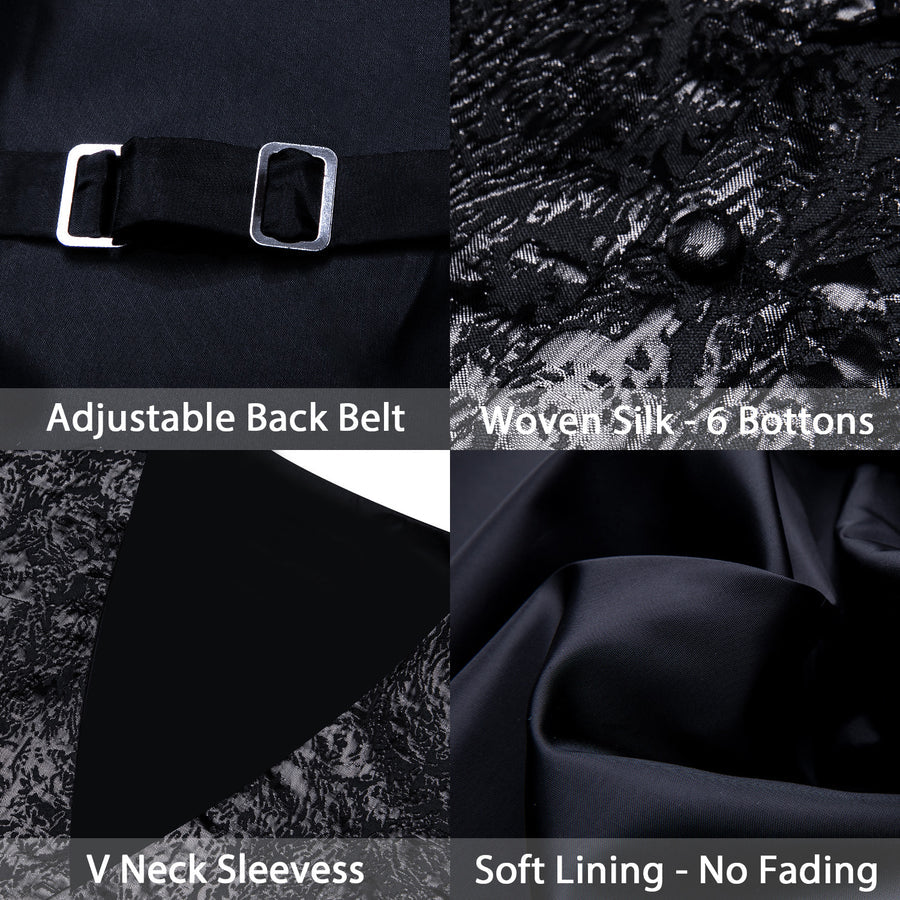 Black Statement Jacquard Silk Bowtie Vest Set vest set - Sophisticated Gentlemen