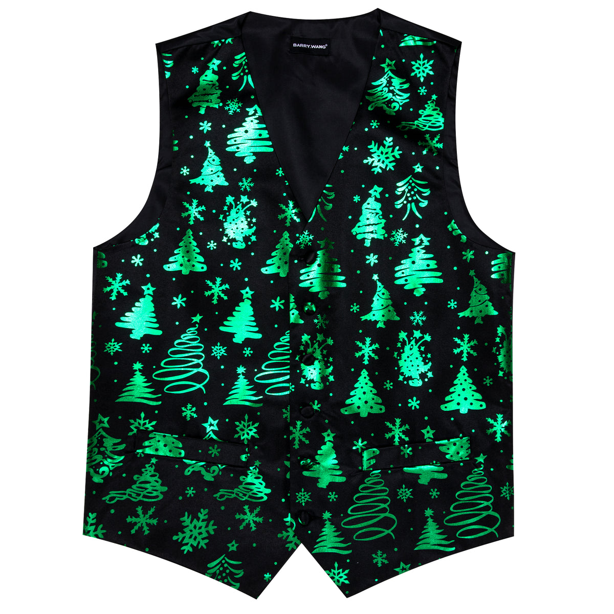Midnight Black & Evergreen Christmas Tree Waistcoat Set vest set - Sophisticated Gentlemen