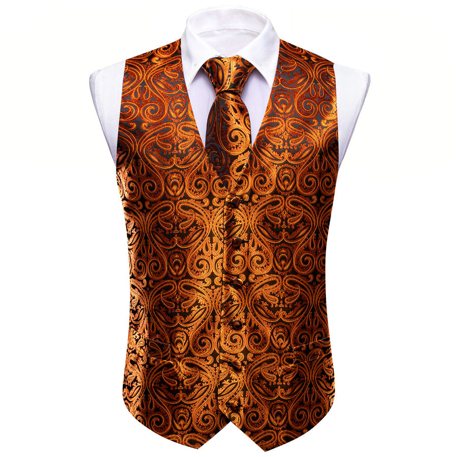 Regal Black & Gold Paisley Silk Vest Set vest set - Sophisticated Gentlemen