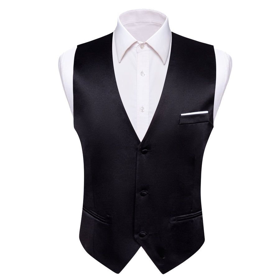 Jet Black Solid Silk Bowtie & Vest Set vest set - Sophisticated Gentlemen