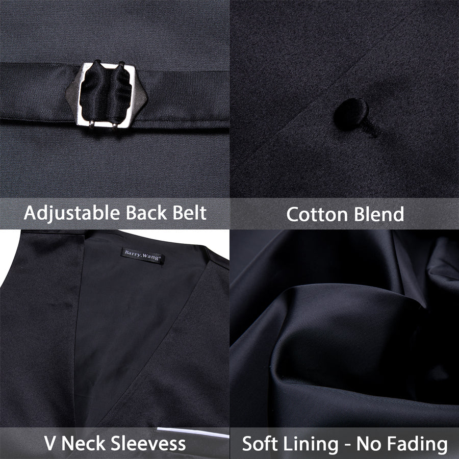 Jet Black Solid Silk Bowtie & Vest Set vest set - Sophisticated Gentlemen