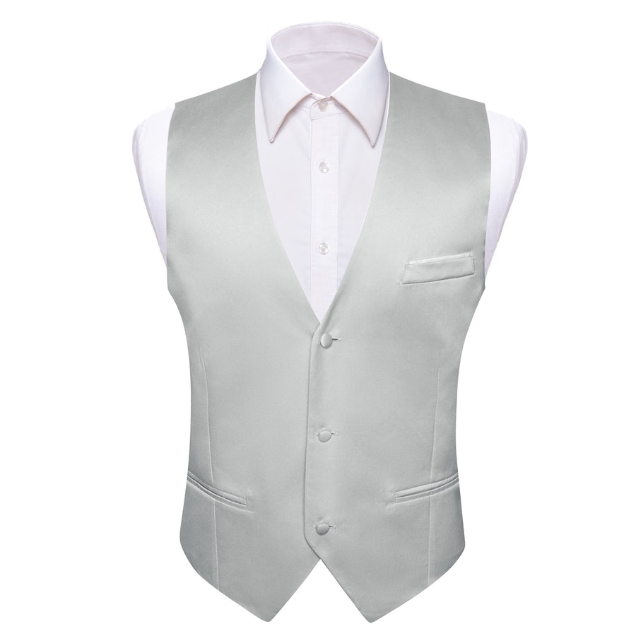 Silver Gray Solid Silk Bowtie & Vest Set vest set - Sophisticated Gentlemen