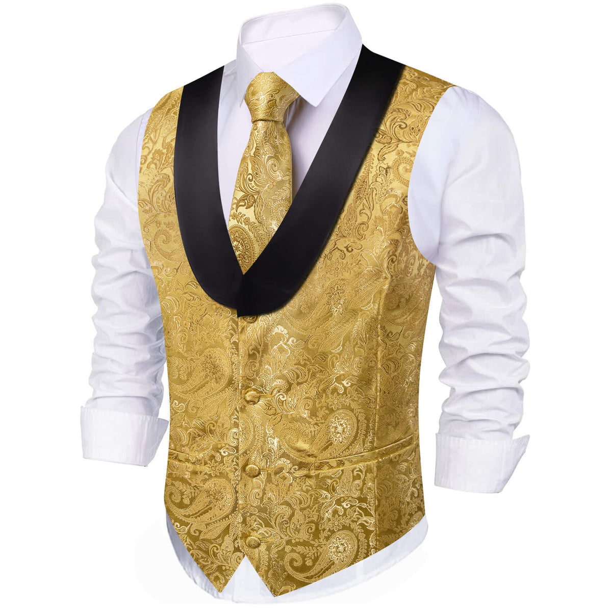 Gold Paisley Vest Set with Black Collar vest set - Sophisticated Gentlemen