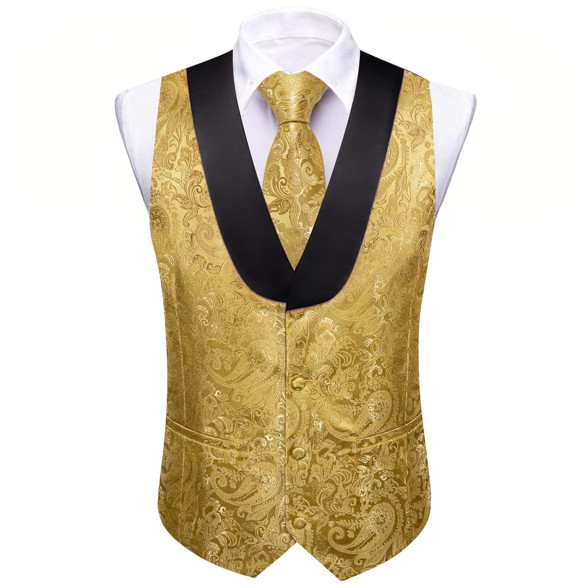 Gold Paisley Vest Set with Black Collar vest set S (Chest 41) - Sophisticated Gentlemen