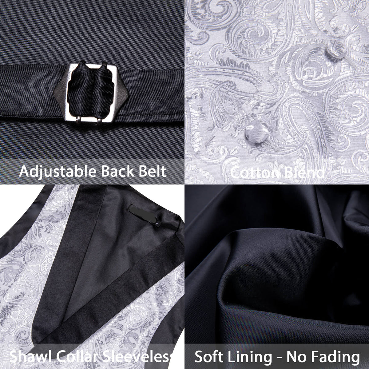 Silver Paisley Vest Set with Black Collar vest set - Sophisticated Gentlemen