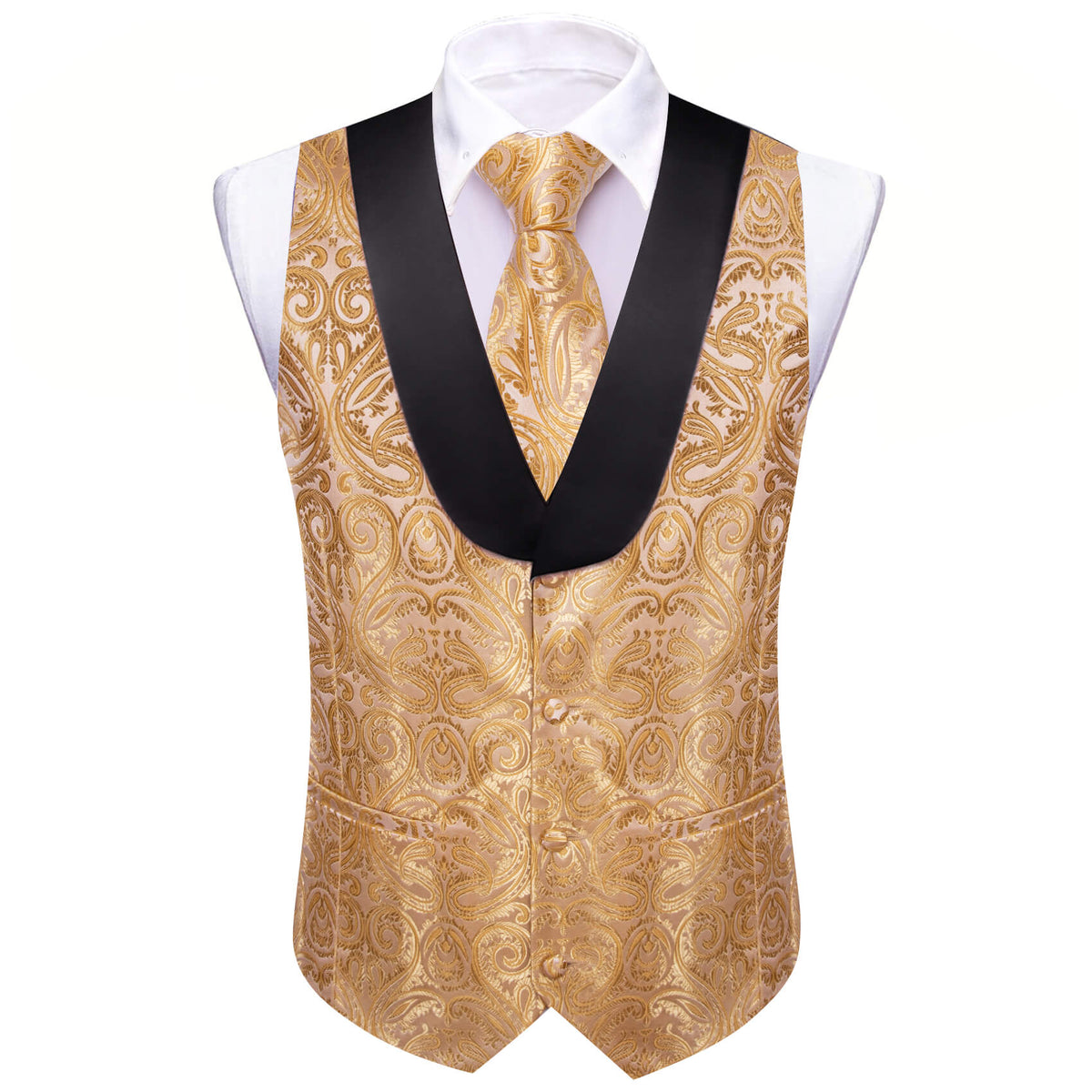 Mocha Delight Paisley Vest Set with Black Collar vest set S (Chest 41) - Sophisticated Gentlemen