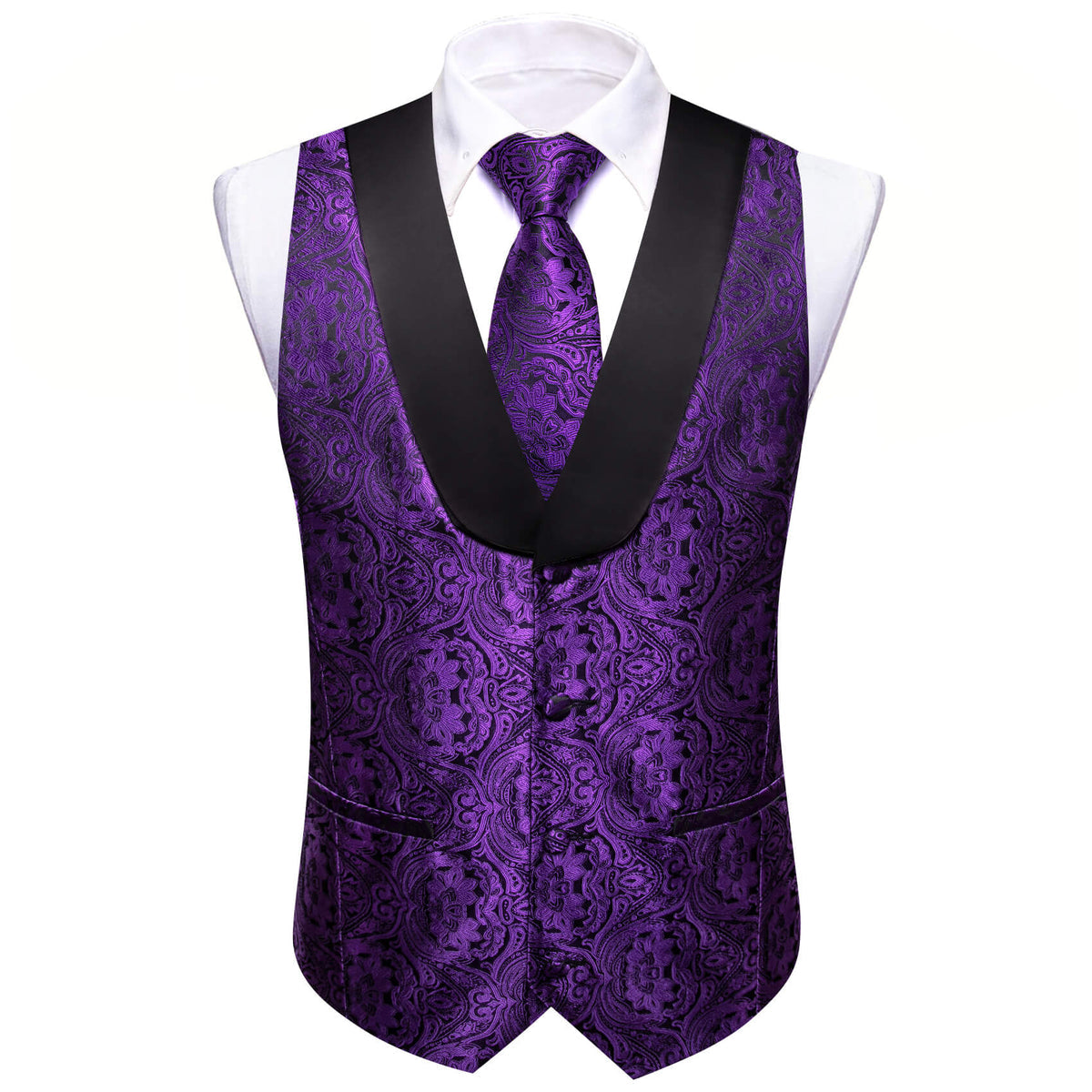 Violet Paisley Vest Set with Black Collar vest set S (Chest 41) - Sophisticated Gentlemen