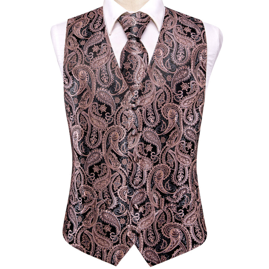 Black and Pink Paisley Silk Vest Set vest set - Sophisticated Gentlemen