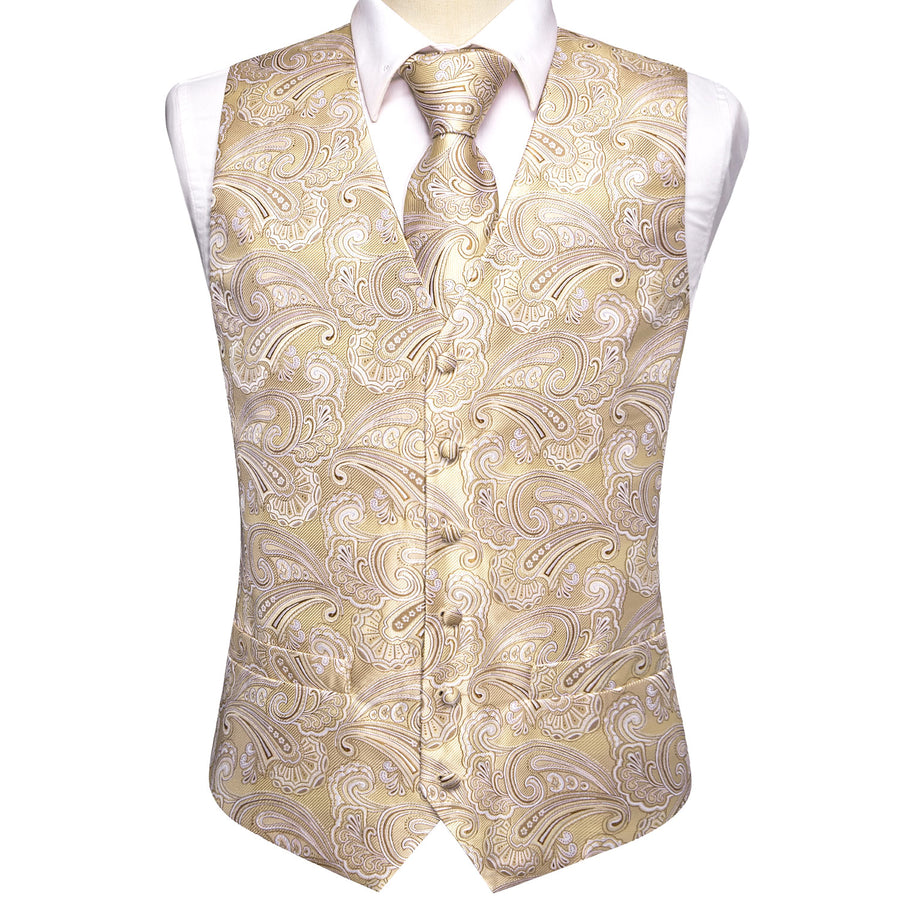 Light Champagne Paisley Silk Vest Set vest set - Sophisticated Gentlemen