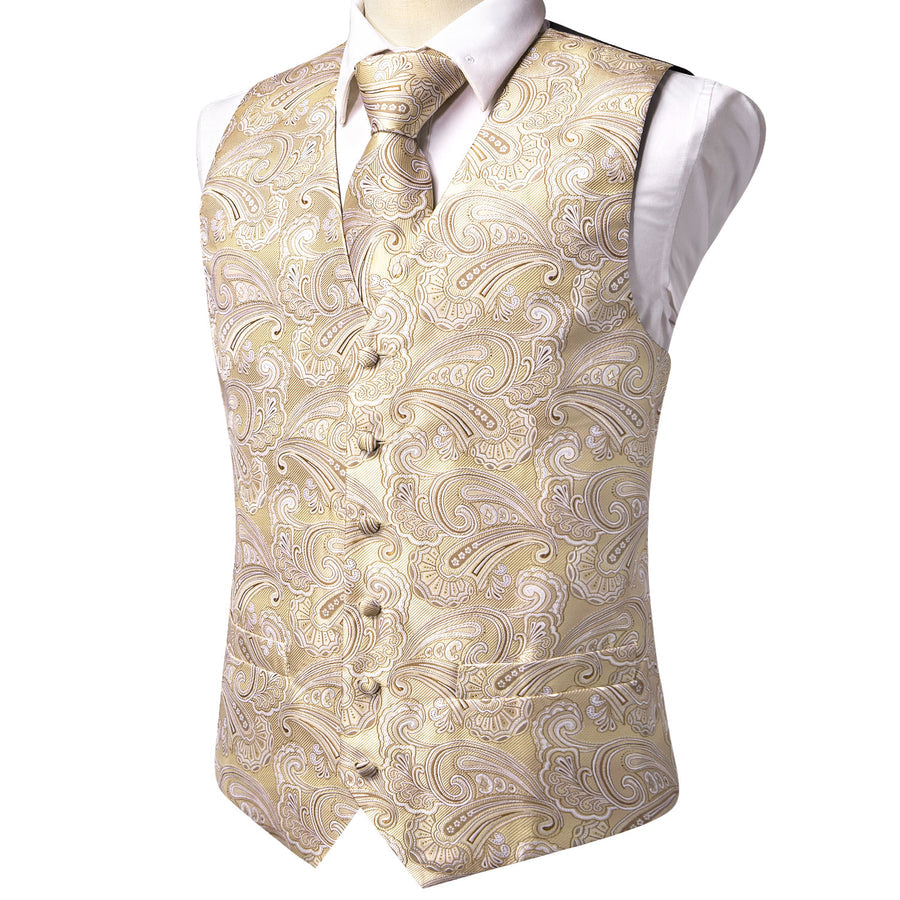 Light Champagne Paisley Silk Vest Set vest set - Sophisticated Gentlemen