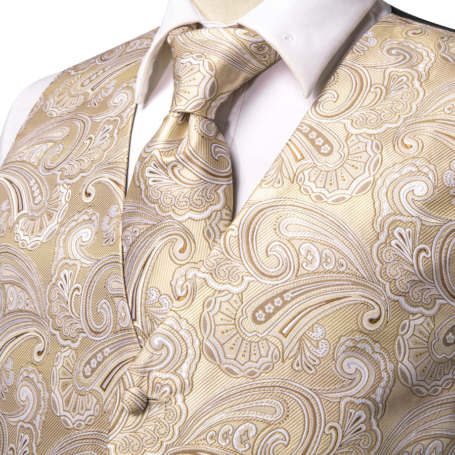 Light Champagne Paisley Silk Vest Set vest set - Sophisticated Gentlemen