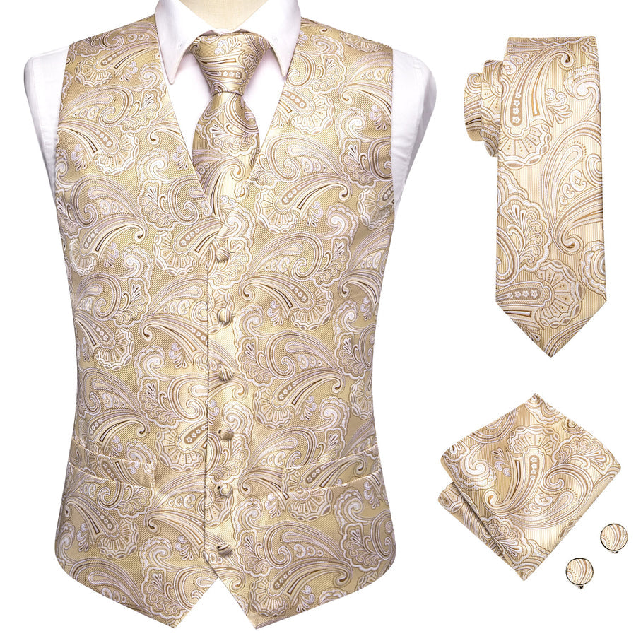 Light Champagne Paisley Silk Vest Set vest set - Sophisticated Gentlemen